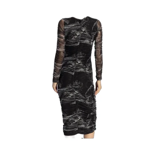 Ruched Mesh Midi Dress