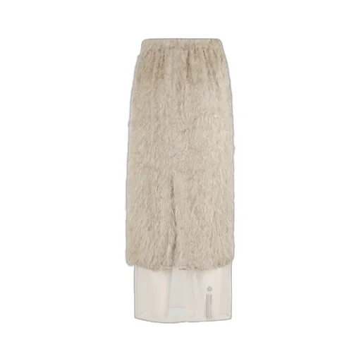 Elasticated-Waistband Layered Fringed Midi Skirt