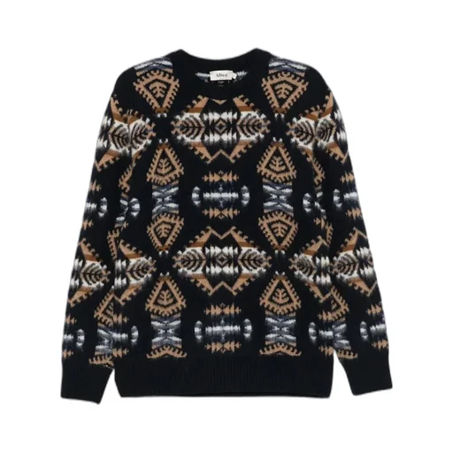 Geometric-Pattern Crewneck Knitted Jumper