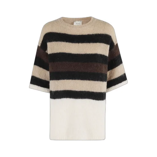 Short Sleeved Striped Knitted Jumper