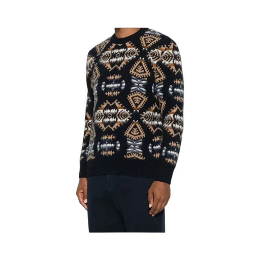 Geometric-Pattern Crewneck Knitted Jumper