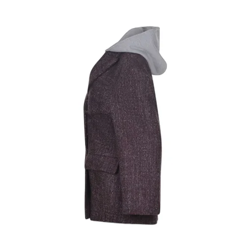 Long Sleeve Hooded Tweed Coat