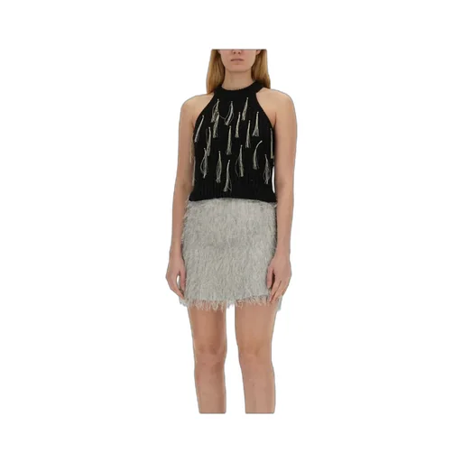 Fringe Embroidered Sleeveless Knitted Top
