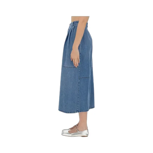 Slit-Detailed Pleated Denim Skirt
