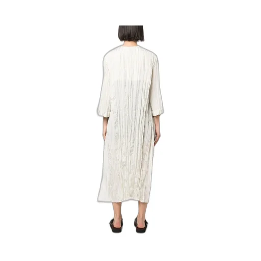Crease-Effect V-Neck Silk Dress