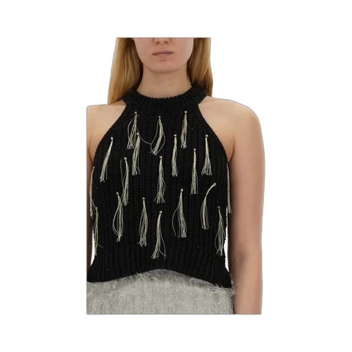 Fringe Embroidered Sleeveless Knitted Top