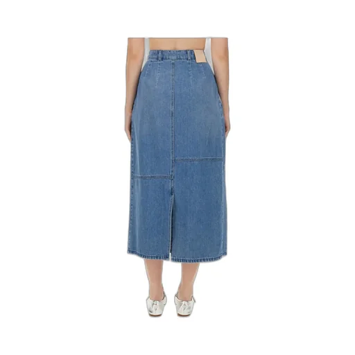 Slit-Detailed Pleated Denim Skirt