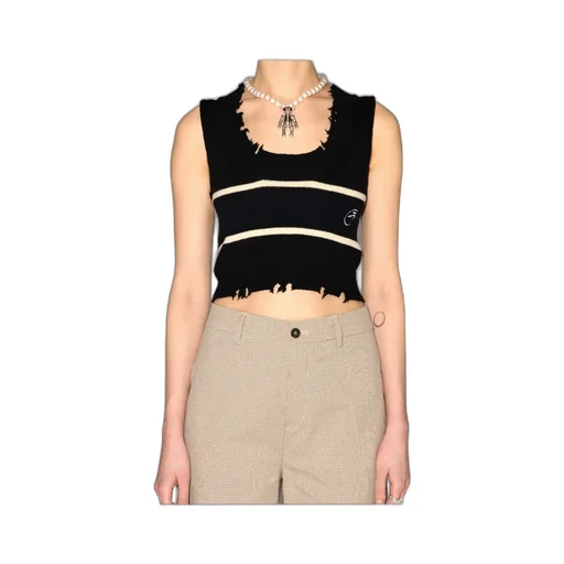 Destroyed Ribbed Crewneck Top