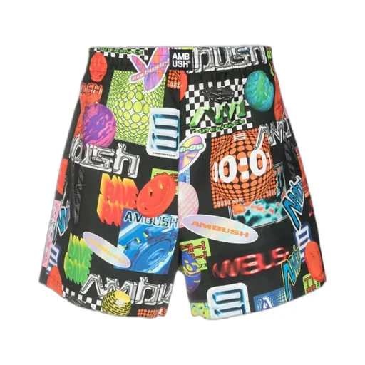 Graphic-Print Elasticated-Waistband Shorts
