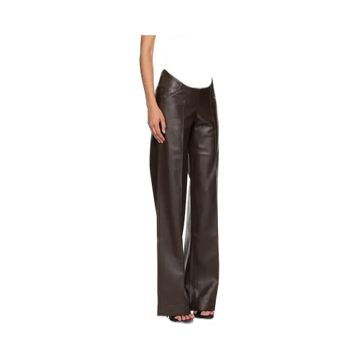Polished Faux Leather Casual Pants