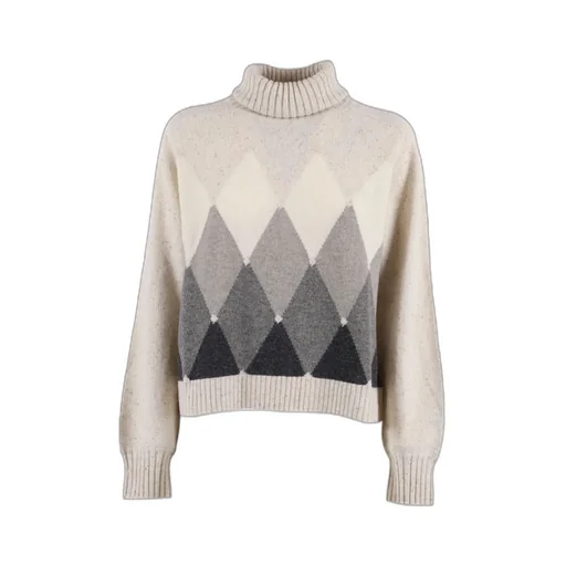 Turtleneck Diamond-Pattern Sweater