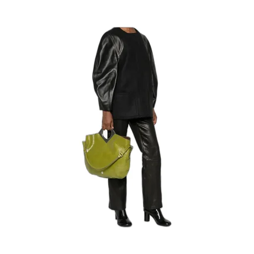 Anni Moon Circular-Handle Leather Tote Bag