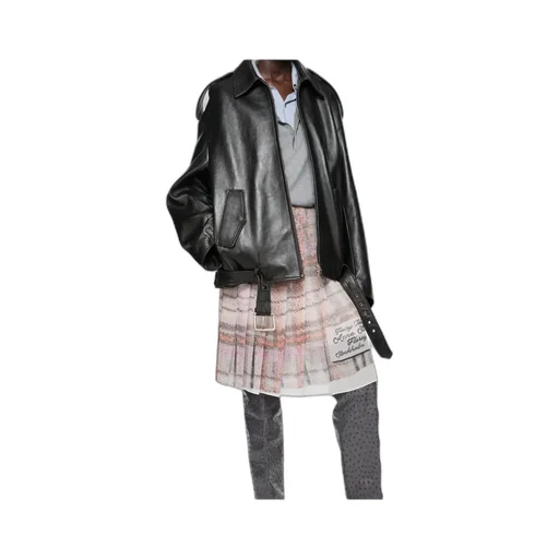 Buckle-Belt Zipped Leather Jacket