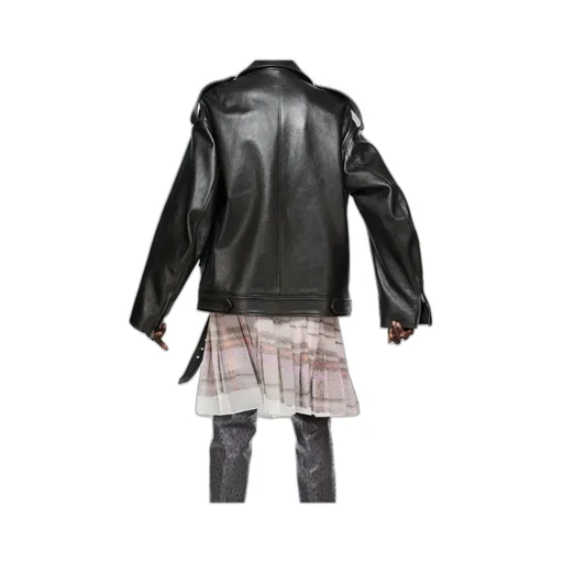 Buckle-Belt Zipped Leather Jacket