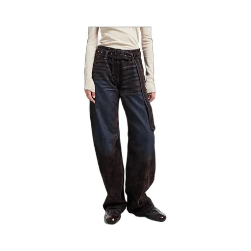 Belted Loose-Leg Jeans