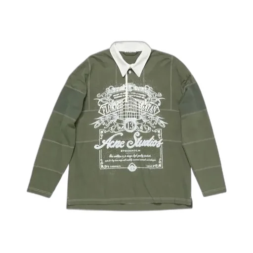 Graphic Printed Long Sleeved Polo Shirt
