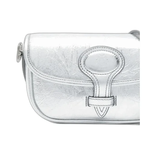 Metallic-Leather Flap Shoulder Bag