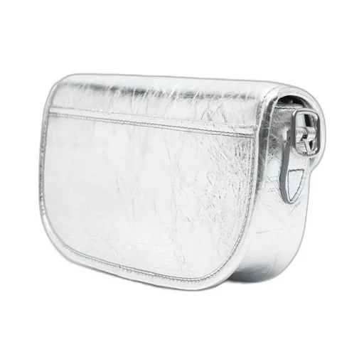 Metallic-Leather Flap Shoulder Bag