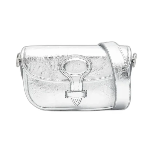 Metallic-Leather Flap Shoulder Bag