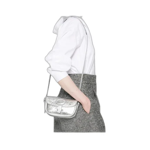 Metallic-Leather Flap Shoulder Bag