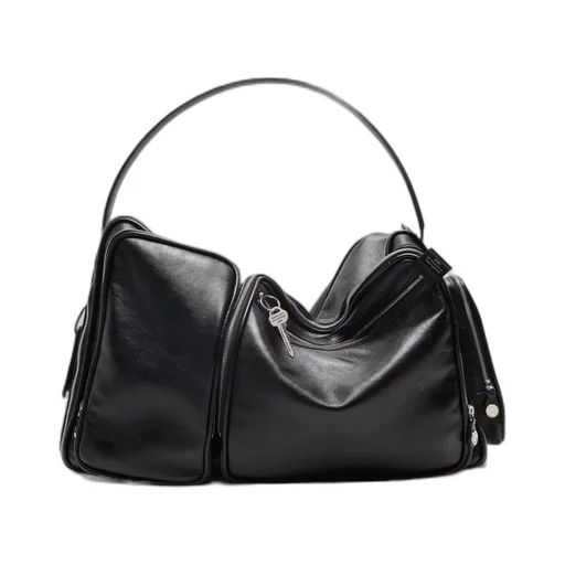 Zip-Fastening Leather Shoulder Bag