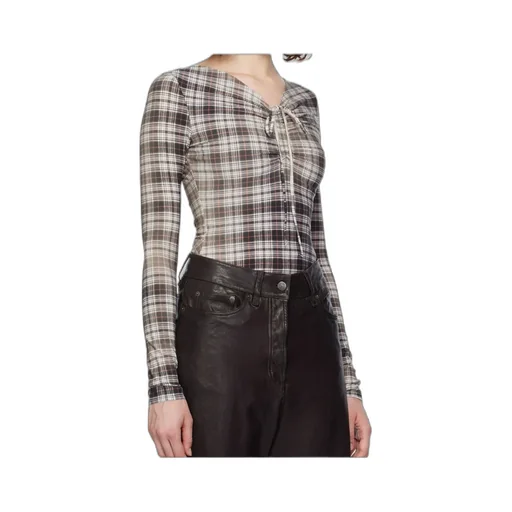 Check Patterned Ruched Top
