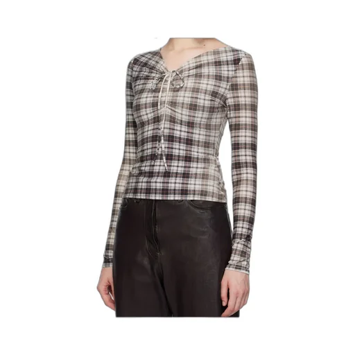 Check Patterned Ruched Top