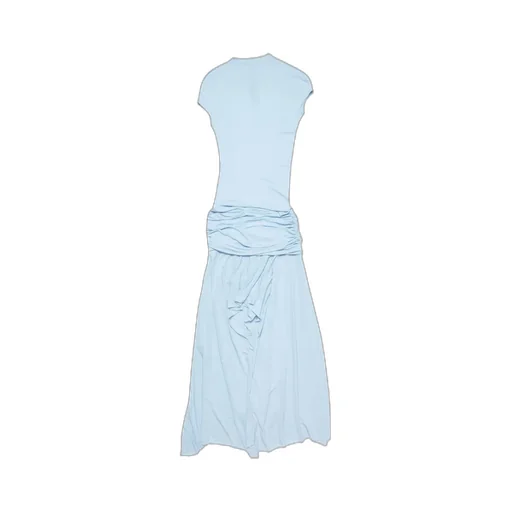 Short-Sleeved Draped Asymmetric Hem Dress