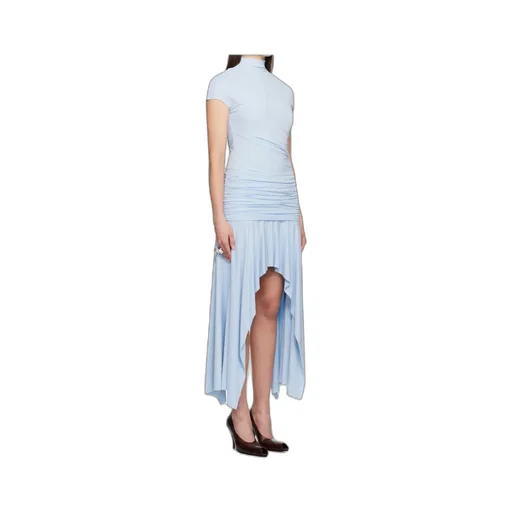 Short-Sleeved Draped Asymmetric Hem Dress