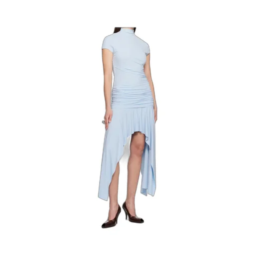 Short-Sleeved Draped Asymmetric Hem Dress