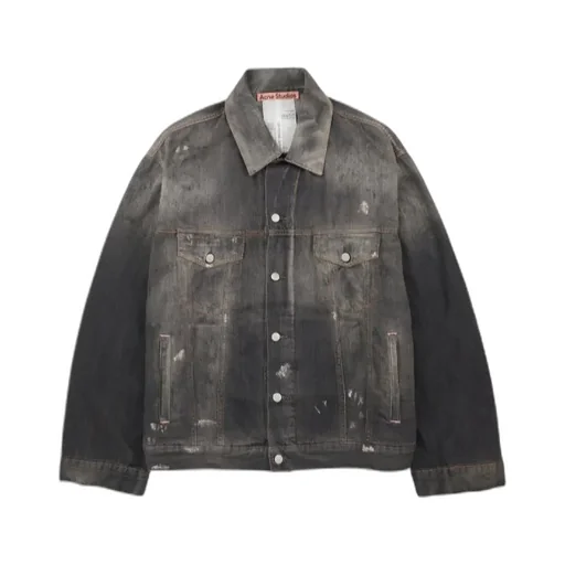Button-Up Distressed Denim Jacket