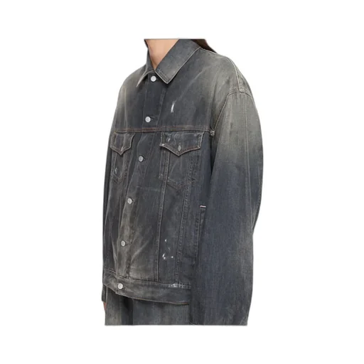 Button-Up Distressed Denim Jacket