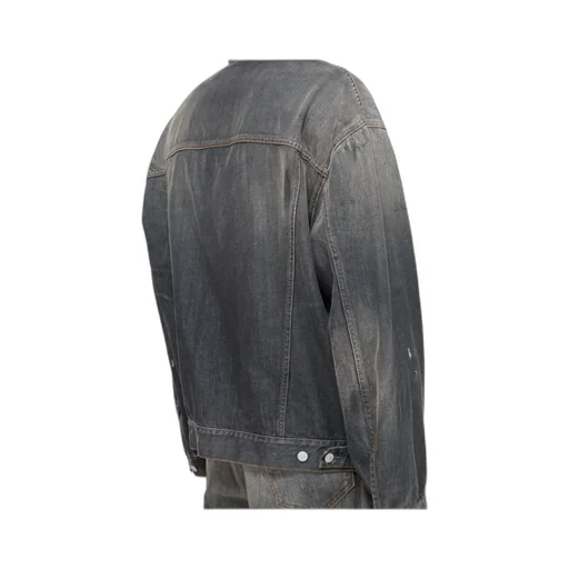 Button-Up Distressed Denim Jacket