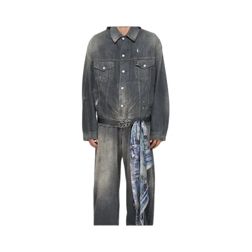 Button-Up Distressed Denim Jacket