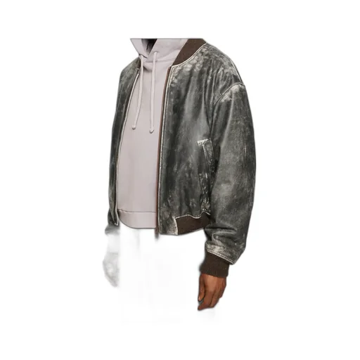 Logo Embossed Faded Leather Jacket