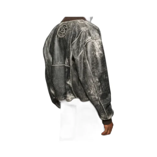 Logo Embossed Faded Leather Jacket