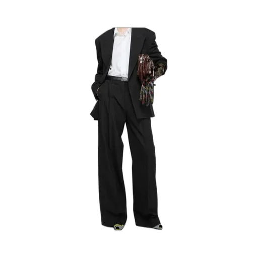 Pinstripe Print Wide-Leg Trousers