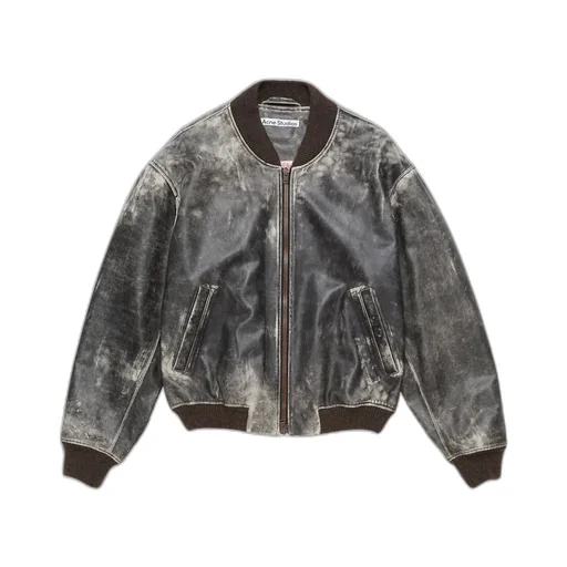 Logo Embossed Faded Leather Jacket