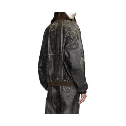 Logo Embossed Faded Leather Jacket