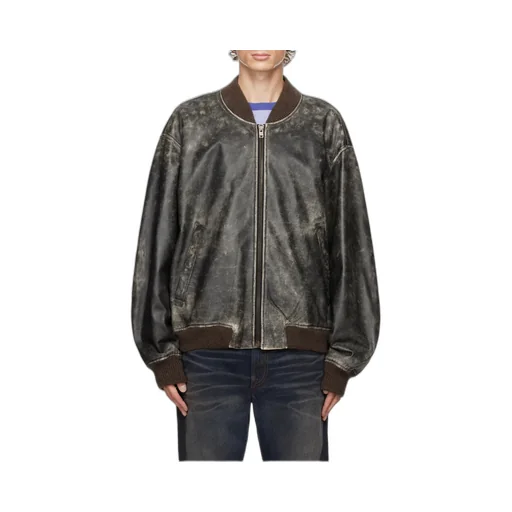 Logo Embossed Faded Leather Jacket