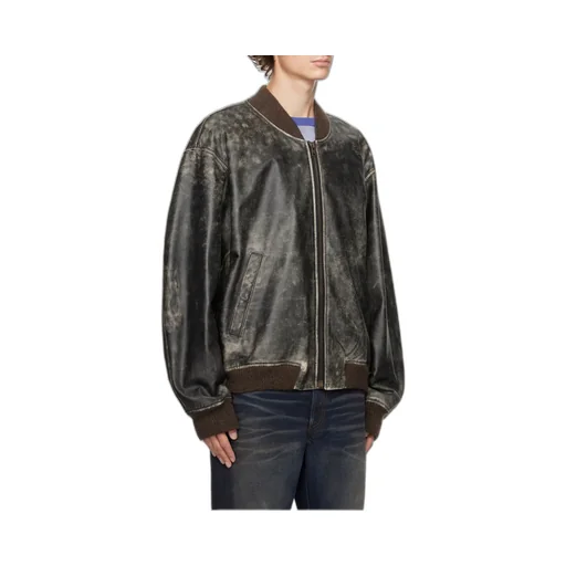 Logo Embossed Faded Leather Jacket