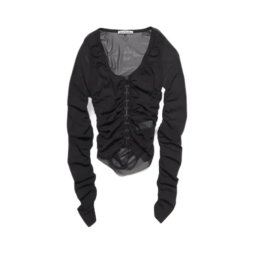 V-Neck Semi-Sheer Ruched Blouse