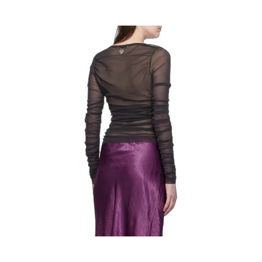 V-Neck Semi-Sheer Ruched Blouse