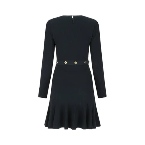 Pleated Ribbed Knit Dress