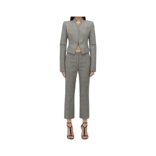 Straight-Leg Checked Cropped Pants