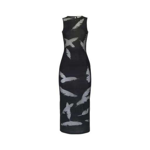 Feather-Intarsia Sleeveless Pencil Dress