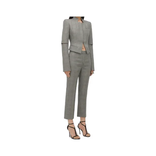 Straight-Leg Checked Cropped Pants