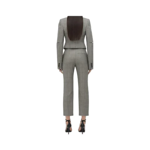 Straight-Leg Checked Cropped Pants