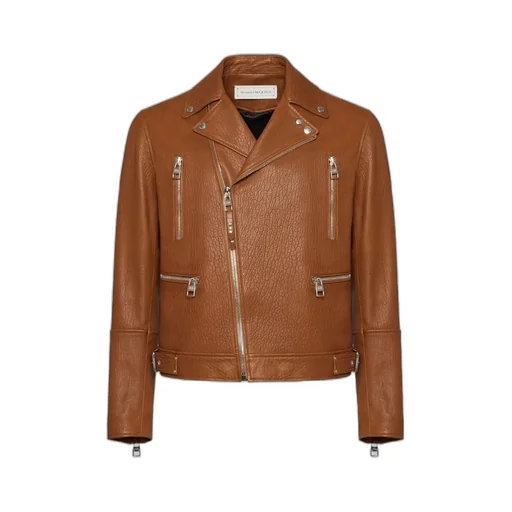Zip-Up Leather Biker Jacket