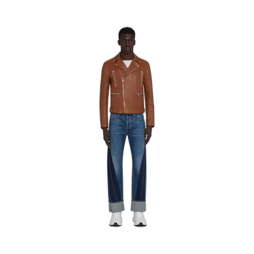 Zip-Up Leather Biker Jacket